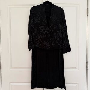 ZARA Basic Black Floral Jacquard Hi-Lo Duster Jacket – Women’s Size S
